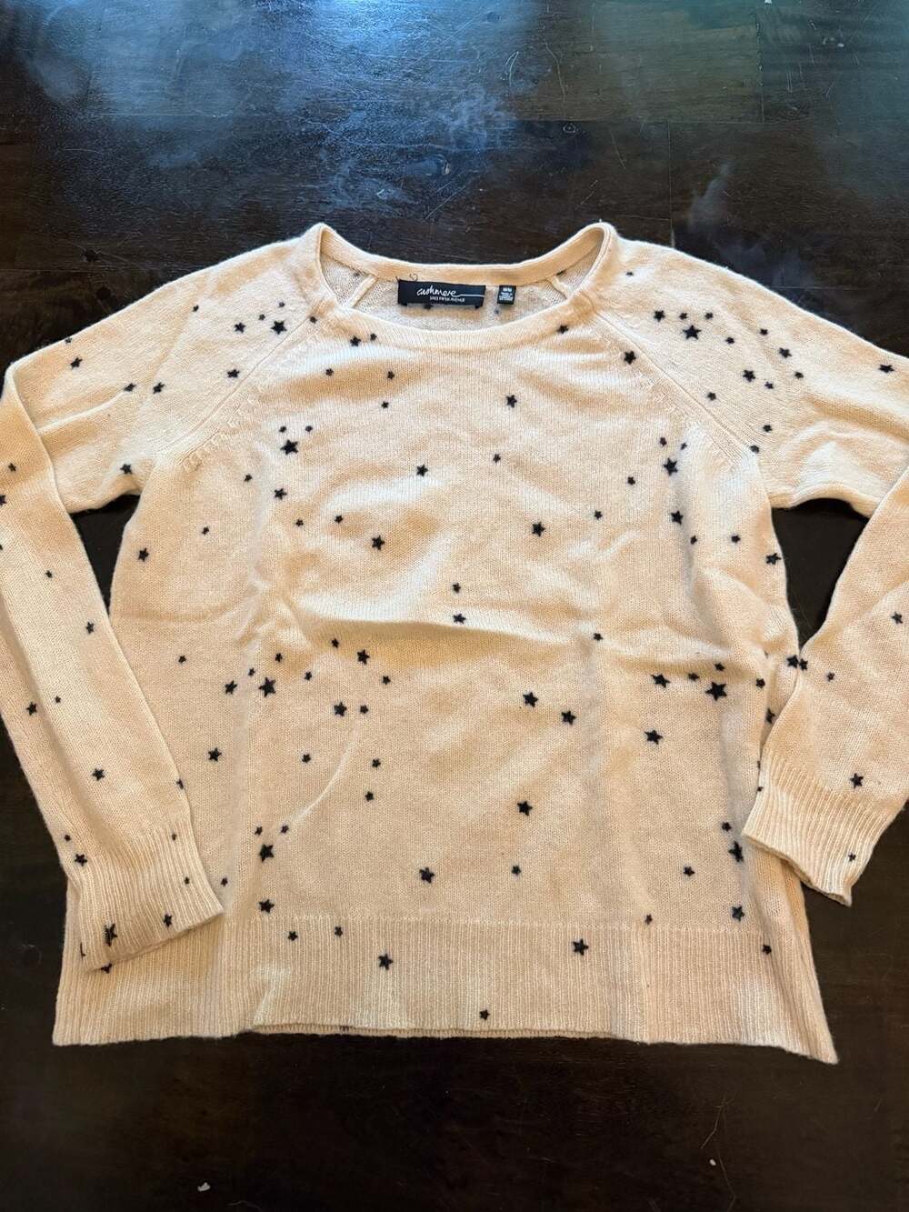 Saks Fifth Avenue Cashmere Star Print Crew Neck Sweater Cream Black Size M
